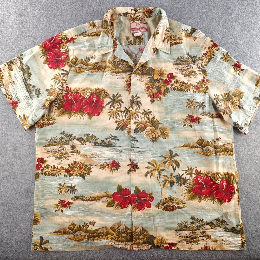RJC Hawaiian Shirt Mens 2XL Short Sleeve Floral Tropical Button Down Cotton